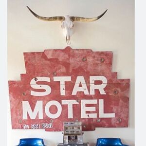 Junk, gypsy round top, Texas star motel, sign T-shirt, large